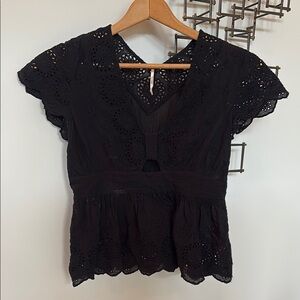 Free People Black Ruffled Peplum Cap Sleeve Blouse